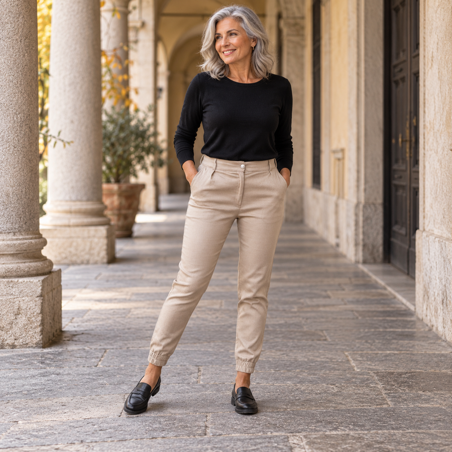 Norelia Roma – Pantaloni e Jeans – look autunno-inverno su una donna adulta