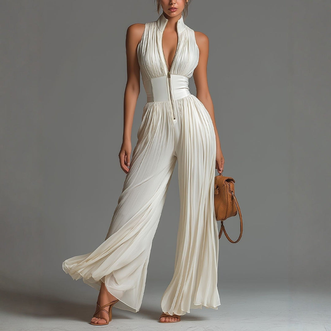 Aurélie – Tuta Plissé in Chiffon con Scollo a V