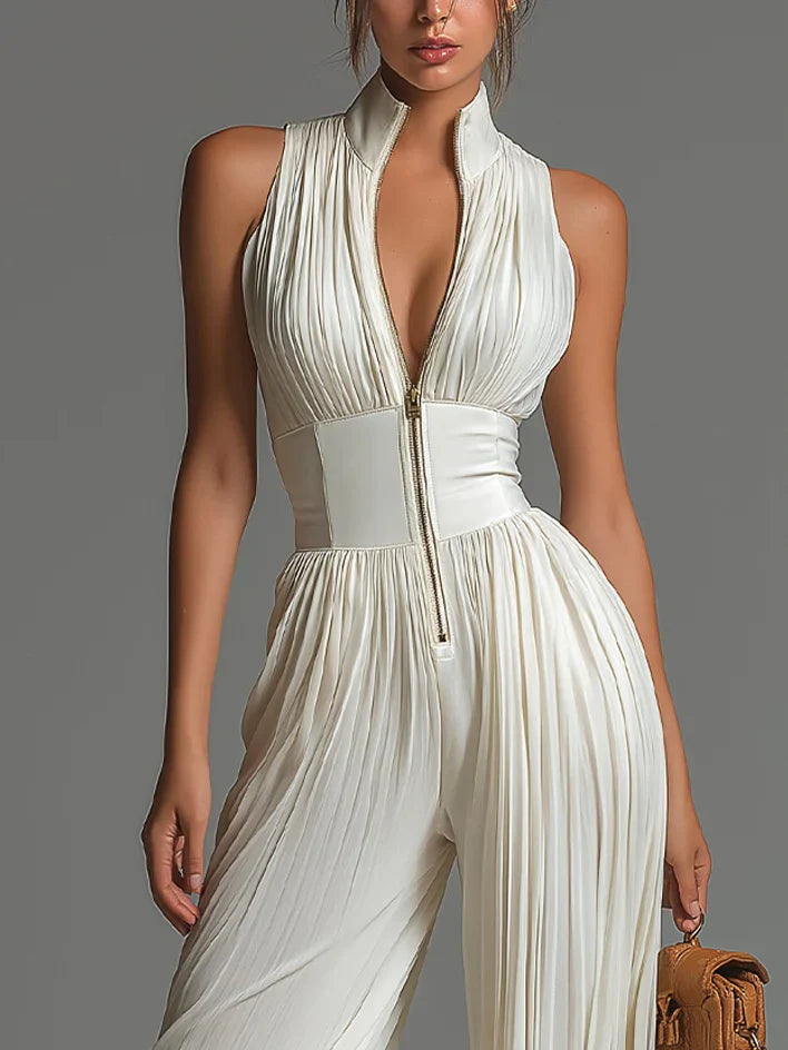 Aurélie – Tuta Plissé in Chiffon con Scollo a V